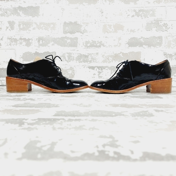 Louise et Cie Black Patent Leather Lace Up Block Heel Loafers Boots D263 - Picture 7 of 12